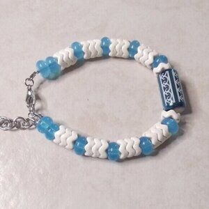 2/$25! Positive Vibes! Blue & White Beaded Bracelet! Sturdy Everyday Wear